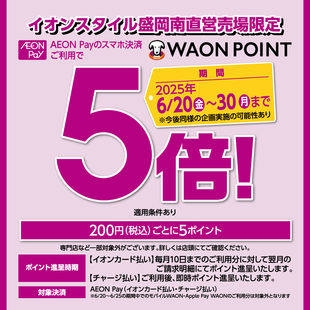 盛岡南AEON Pay5倍